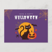 Cute Black Cat en Pumpkin Halloween Feestdagenkaart (Voorkant)