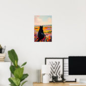 Cute Black Cat Enjoying Nature with Bicycle  Poster (Thuiskantoor)