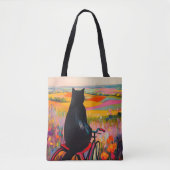 Cute Black Cat Enjoying Nature with Bicycle Tote Bag (Voorkant)