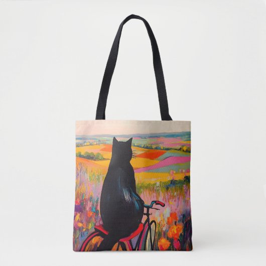 Cute Black Cat Enjoying Nature with Bicycle Tote Bag (Voorkant)