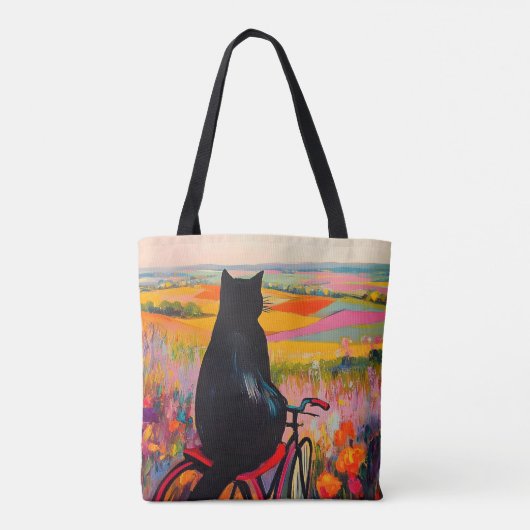 Cute Black Cat Enjoying Nature with Bicycle Tote Bag (Achterkant)