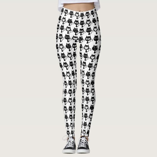 Cute Black Cat Expressions Patroon Leggings (Voorkant)