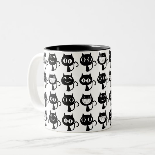 Cute Black Cat Expressions Patroon Tweekleurige Koffiemok (Voorkant links)