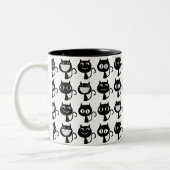 Cute Black Cat Expressions Patroon Tweekleurige Koffiemok (Links)