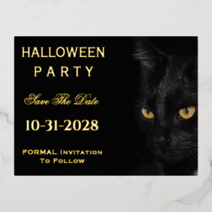 Cute Black Cat Eyes Save the Date Party Halloween Folie Feestdagen Briefkaart