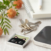 Cute Black Cat Face Kawaii Style Sleutelhanger (Zijkant)