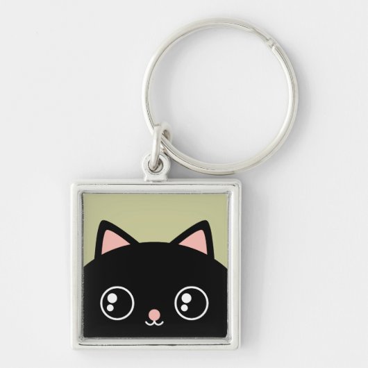 Cute Black Cat Face Kawaii Style Sleutelhanger (Voorkant)