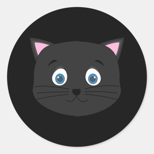 Cute Black Cat Face Ronde Sticker (Voorkant)