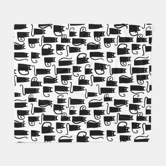 Cute Black Cat Fleece Deken (Voorkant (Horizontaal))