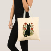 Cute Black Cat Floral Tote Bag (Voorkant (product))