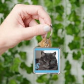 Cute Black Cat Foto Turquoise Persoonlijk Sleutelhanger (Hand)