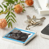 Cute Black Cat Foto Turquoise Persoonlijk Sleutelhanger (Zijkant)