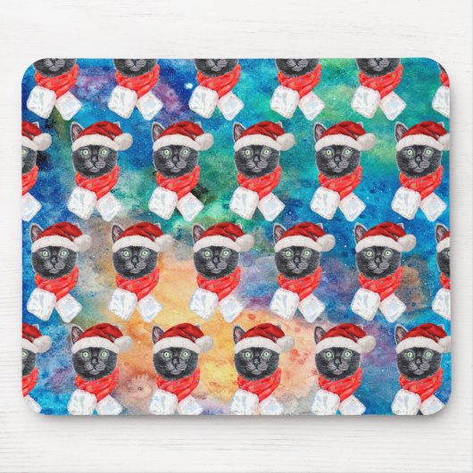 Cute Black Cat Funny Feestdagen voor kerstmis Muismat (Voorkant)