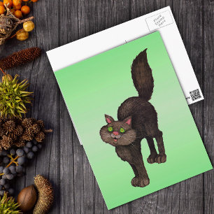 Cute Black Cat Green Eyes Briefkaart