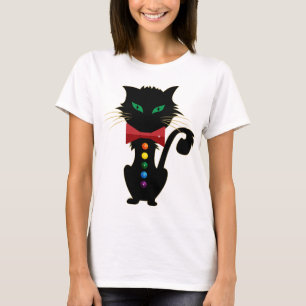 Cute Black Cat Green Eyes Rainbow Colour Design T-shirt