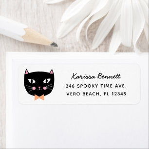 Cute Black Cat Halloween Birthday Return Address Etiket