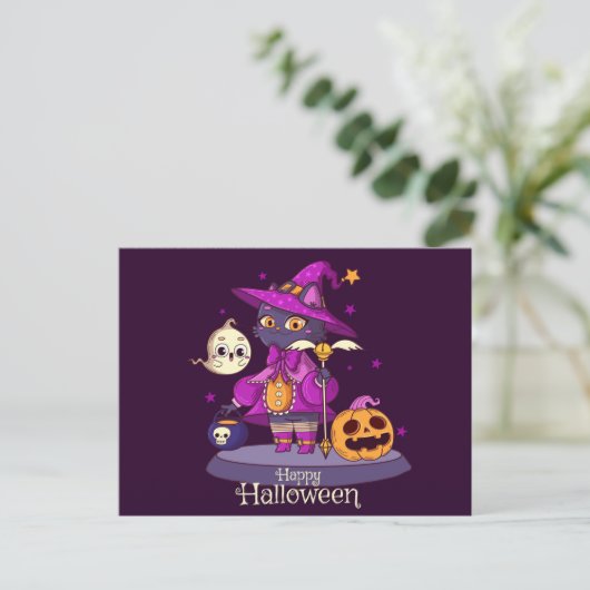 Cute Black Cat Halloween Briefkaart (Staand voorkant)