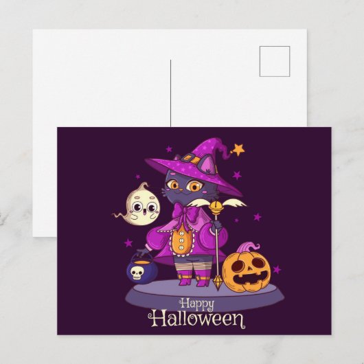 Cute Black Cat Halloween Briefkaart (Voorkant / Achterkant)