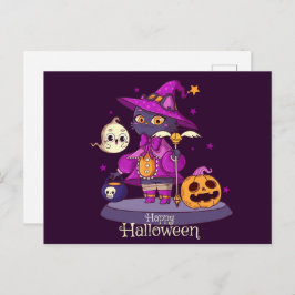 Cute Black Cat Halloween Briefkaart