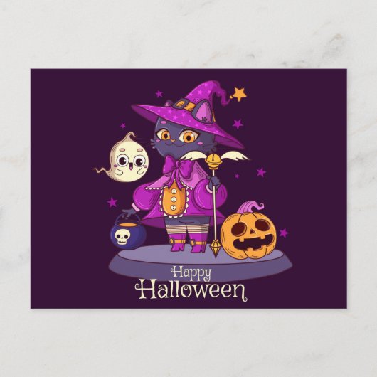 Cute Black Cat Halloween Briefkaart (Voorkant)
