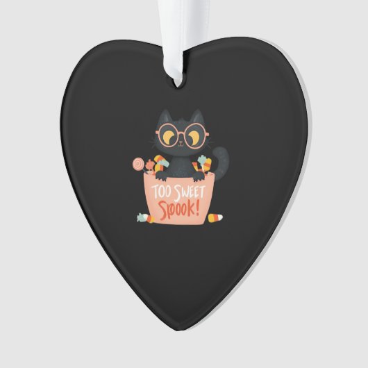 Cute Black Cat Halloween Candy Too Sweet Spook � P Ornament (voorkant)