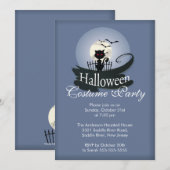 Cute Black Cat Halloween Costume Party Invitation Kaart (Voorkant / Achterkant)