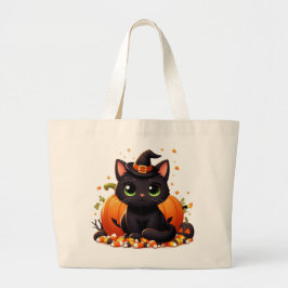 Cute Black Cat Halloween Grote Tote Bag