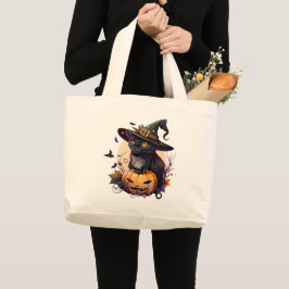 Cute Black Cat Halloween Grote Tote Bag