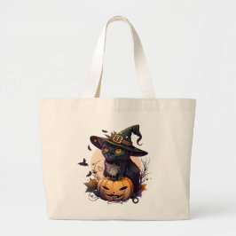 Cute Black Cat Halloween Grote Tote Bag