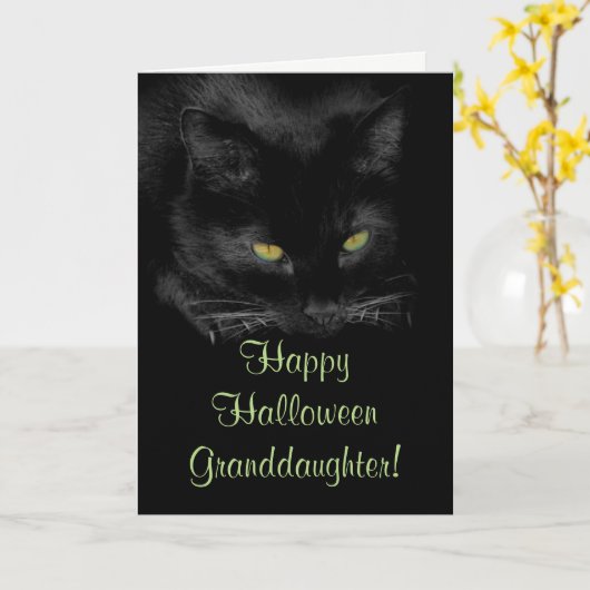 Cute Black Cat Halloween Kaart kleindochter (Gele Bloem)