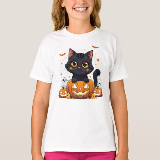 Cute Black Cat Halloween Kawaii Cat T-shirt (Voorkant)