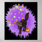 Cute Black Cat Halloween Paarse Star Burst Poster (Voorkant)