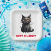 Cute Black Cat Halloween Papieren Bordje (Feest)