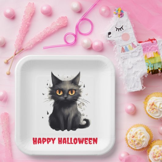 Cute Black Cat Halloween Papieren Bordje (Feest)