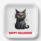 Cute Black Cat Halloween Papieren Bordje (Voorkant)