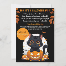 Cute Black Cat Halloween Party Invitation for Adul Kaart