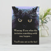 Cute Black Cat Halloween Party Invitation Kaart (Staand voorkant)