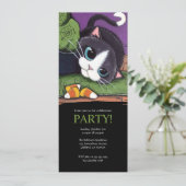 Cute Black Cat Halloween Party Invitation Kaart (Staand voorkant)