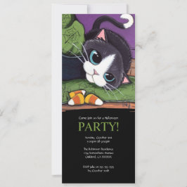 Cute Black Cat Halloween Party Invitation Kaart