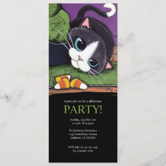 Cute Black Cat Halloween Party Invitation Kaart
