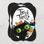 Cute Black Cat Halloween Party Invitation Kaart (Voorkant / Achterkant)