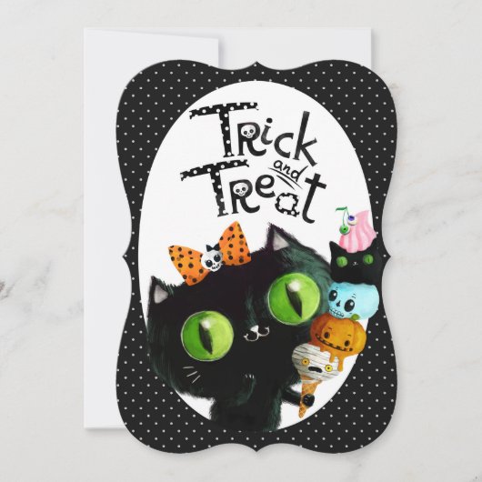 Cute Black Cat Halloween Party Invitation Kaart (Voorkant)