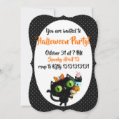 Cute Black Cat Halloween Party Invitation Kaart (Achterkant)
