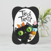Cute Black Cat Halloween Party Invitation Kaart (Staand voorkant)
