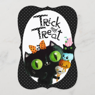 Cute Black Cat Halloween Party Invitation Kaart
