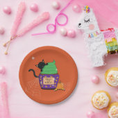 Cute Black Cat Halloween Sinaasappel Paper Bord (Feest)