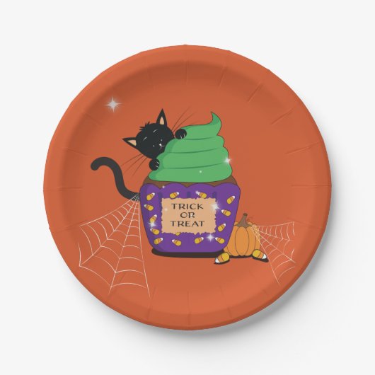Cute Black Cat Halloween Sinaasappel Paper Bord (Voorkant)