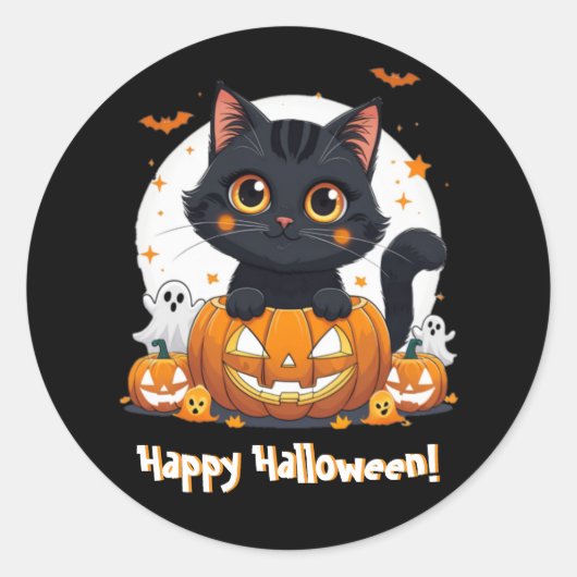 Cute Black Cat Halloween stickers | Kawaii  (Voorkant)