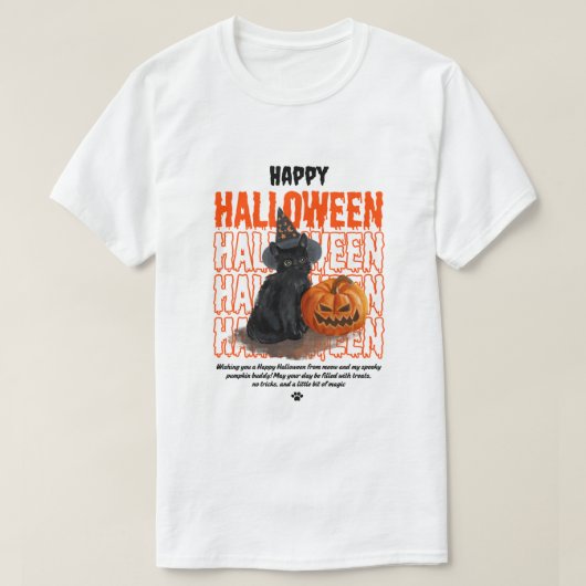 Cute Black Cat Halloween T-Shirt – Spooky Pumpkin  (Design voorkant)