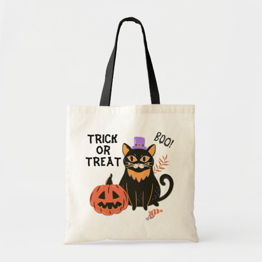 Cute Black Cat Halloween Trick or treat Tote Bag (Voorkant)